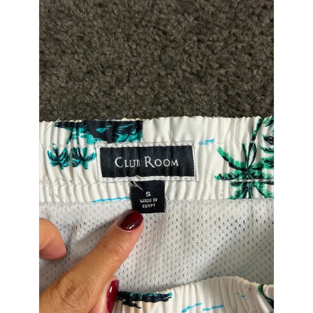 Club Room Mens Small White Tropical Shark Palm Tree Swim Trunks Mesh Lined 6in